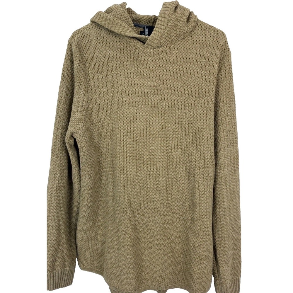 Commerce Textured Hoodie Men Large Beige Camel Waffle Knit Pullover Sweater